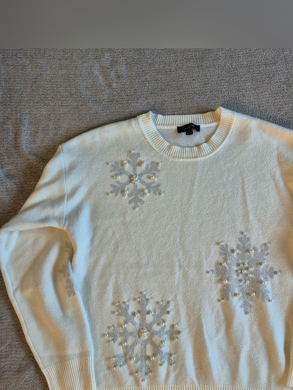 Calligraphy Anthropology Snowflake Beaded Ivory Silver Sweater Sz S Holiday, new